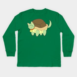 Green Cat Turtle Kids Long Sleeve T-Shirt